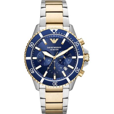 Emporio Armani Men's Blue Dial Two-Tone Diver Chronograph Watch - AR11362